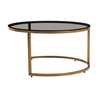 Set of 2 Black Tinted Glass Round Tops Nesting Coffee Tables with Brushed Gold Stainless Steel Frames, Alana - Joe’s Haven