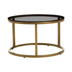 Set of 2 Black Tinted Glass Round Tops Nesting Coffee Tables with Brushed Gold Stainless Steel Frames, Alana - Joe’s Haven