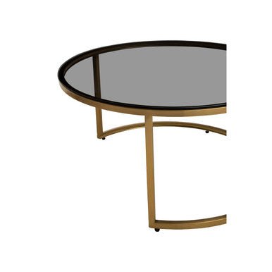 Set of 2 Black Tinted Glass Round Tops Nesting Coffee Tables with Brushed Gold Stainless Steel Frames, Alana - Joe’s Haven