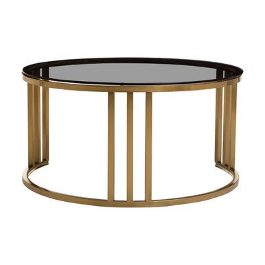 Set of 2 Tinted Glass Round Tops Nesting Coffee Tables with Brushed Gold Stainless Steel Frames, Alana - Joe’s Haven