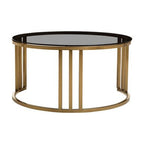 Set of 2 Tinted Glass Round Tops Nesting Coffee Tables with Brushed Gold Stainless Steel Frames, Alana - Joe’s Haven