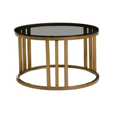 Set of 2 Tinted Glass Round Tops Nesting Coffee Tables with Brushed Gold Stainless Steel Frames, Alana - Joe’s Haven