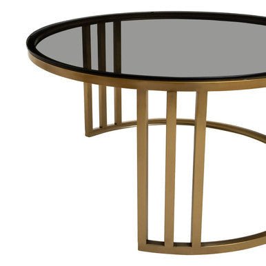 Set of 2 Tinted Glass Round Tops Nesting Coffee Tables with Brushed Gold Stainless Steel Frames, Alana - Joe’s Haven