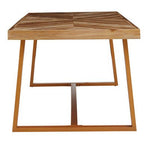 Natural Teak Wood Dining Table with Herringbone Top and Gold Finish Metal Frame, Kendari - Joe’s Haven
