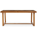 Natural Teak Wood Dining Table with Herringbone Top and Gold Finish Metal Frame, Kendari - Joe’s Haven