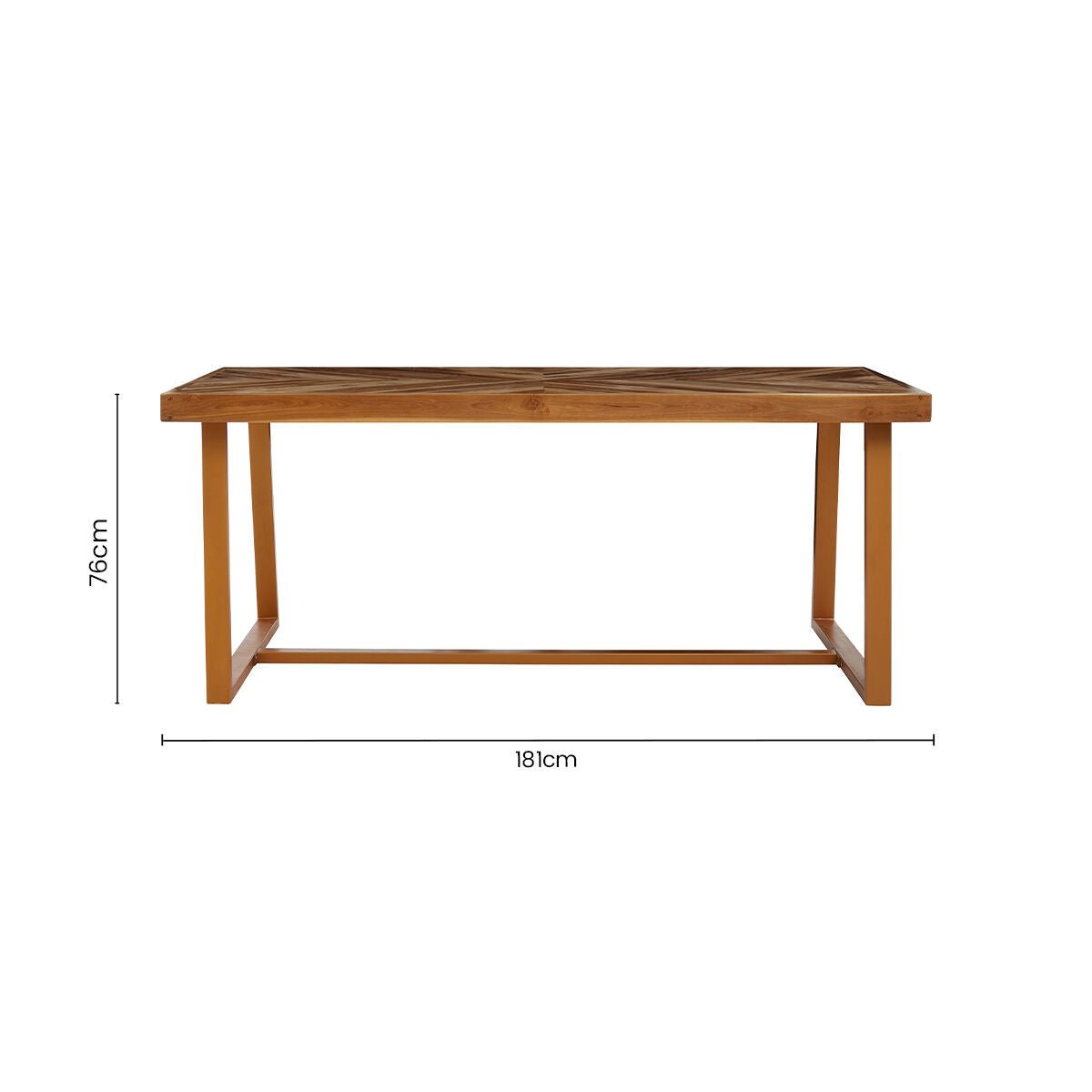 Natural Teak Wood Dining Table with Herringbone Top and Gold Finish Metal Frame, Kendari - Joe’s Haven