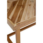 Natural Teak Wood Dining Table with Herringbone Top and Gold Finish Metal Frame, Kendari - Joe’s Haven