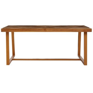 Natural Teak Wood Dining Table with Herringbone Top and Gold Finish Metal Frame, Kendari - Joe’s Haven