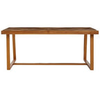 Natural Teak Wood Dining Table with Herringbone Top and Gold Finish Metal Frame, Kendari - Joe’s Haven