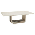 White Faux Marble Top Coffee Table with Silver Geometric Stainless Steel Frame, Moda - Joe’s Haven