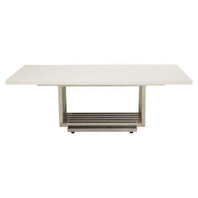 White Faux Marble Top Coffee Table with Silver Geometric Stainless Steel Frame, Moda - Joe’s Haven