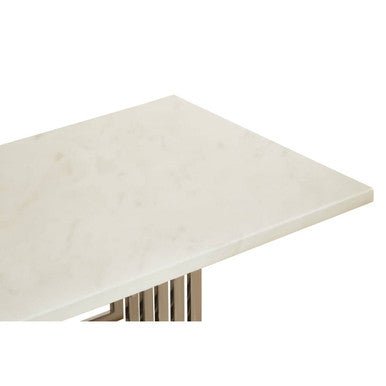 White Faux Marble Top Coffee Table with Silver Geometric Stainless Steel Frame, Moda - Joe’s Haven
