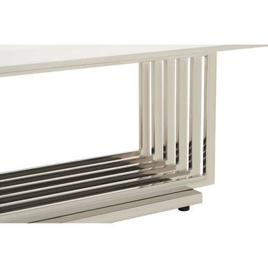 White Faux Marble Top Coffee Table with Silver Geometric Stainless Steel Frame, Moda - Joe’s Haven