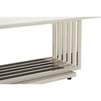 White Faux Marble Top Coffee Table with Silver Geometric Stainless Steel Frame, Moda - Joe’s Haven
