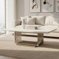 White Faux Marble Top Coffee Table with Silver Geometric Stainless Steel Frame, Moda - Joe’s Haven
