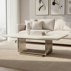 White Faux Marble Top Coffee Table with Silver Geometric Stainless Steel Frame, Moda - Joe’s Haven