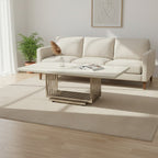 White Faux Marble Top Coffee Table with Silver Geometric Stainless Steel Frame, Moda - Joe’s Haven