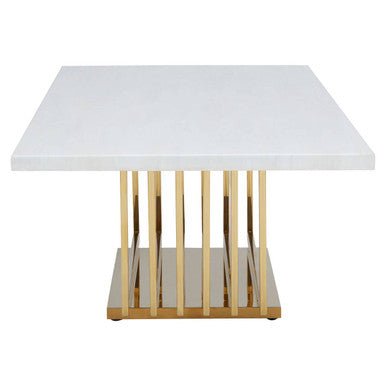 Ivory White Faux Marble Top Coffee Table with Geometric Gold Finished Stainless Steel Frame, Moda - Joe’s Haven