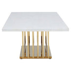 Ivory White Faux Marble Top Coffee Table with Geometric Gold Finished Stainless Steel Frame, Moda - Joe’s Haven