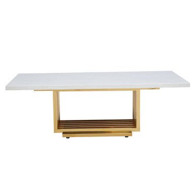 Ivory White Faux Marble Top Coffee Table with Geometric Gold Finished Stainless Steel Frame, Moda - Joe’s Haven
