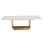 Ivory White Faux Marble Top Coffee Table with Geometric Gold Finished Stainless Steel Frame, Moda - Joe’s Haven