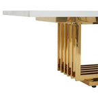 Ivory White Faux Marble Top Coffee Table with Geometric Gold Finished Stainless Steel Frame, Moda - Joe’s Haven