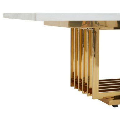 Ivory White Faux Marble Top Coffee Table with Geometric Gold Finished Stainless Steel Frame, Moda - Joe’s Haven