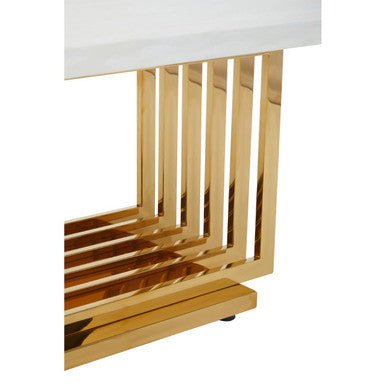 Ivory White Faux Marble Top Coffee Table with Geometric Gold Finished Stainless Steel Frame, Moda - Joe’s Haven