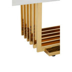 Ivory White Faux Marble Top Coffee Table with Geometric Gold Finished Stainless Steel Frame, Moda - Joe’s Haven