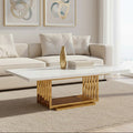 Ivory White Faux Marble Top Coffee Table with Geometric Gold Finished Stainless Steel Frame, Moda - Joe’s Haven