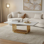 Ivory White Faux Marble Top Coffee Table with Geometric Gold Finished Stainless Steel Frame, Moda - Joe’s Haven