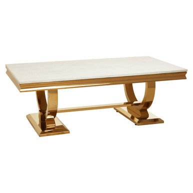 Moda Ivory White Fuax Marble Coffee Table With Stainless Steel Base - Joe’s Haven