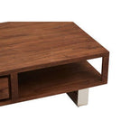 Brown Acacia Wood 1 - Drawer Coffee Table with 1 Open Shelf and Stainless Steel Legs, Simla - Joe’s Haven