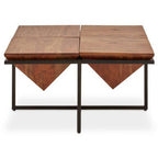 Brown Acacia Wood Pyramid Style Coffee Table with Black Metal Frame, Shimla - Joe’s Haven