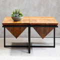 Brown Acacia Wood Pyramid Style Coffee Table with Black Metal Frame, Shimla - Joe’s Haven