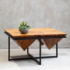 Brown Acacia Wood Pyramid Style Coffee Table with Black Metal Frame, Shimla - Joe’s Haven