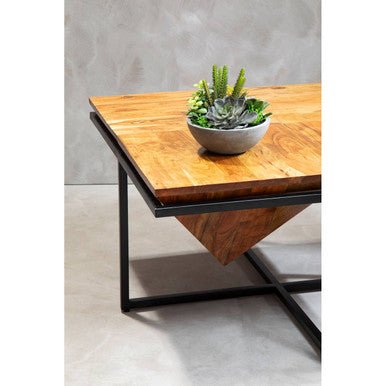 Brown Acacia Wood Pyramid Style Coffee Table with Black Metal Frame, Shimla - Joe’s Haven