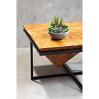 Brown Acacia Wood Pyramid Style Coffee Table with Black Metal Frame, Shimla - Joe’s Haven