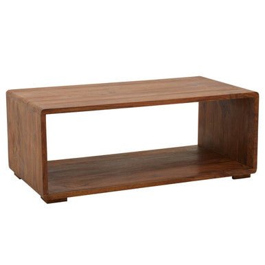 Solid Sheesham Wood Coffee Table with Open Centre and Lower Storage Shelf, Surati - Joe’s Haven