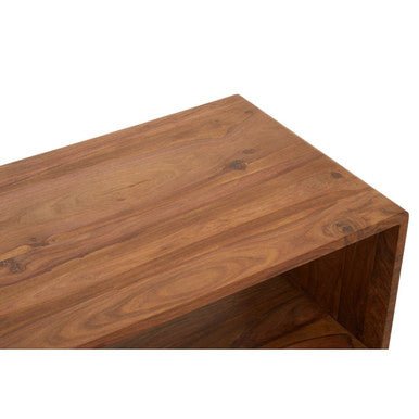 Solid Sheesham Wood Coffee Table with Open Centre and Lower Storage Shelf, Surati - Joe’s Haven