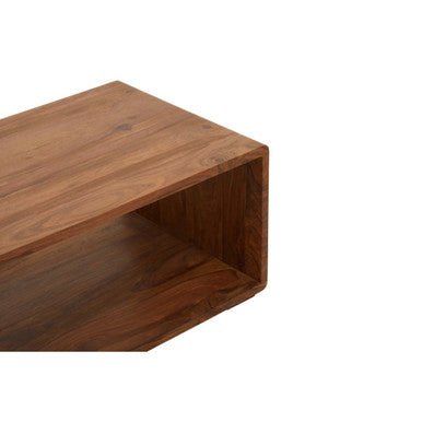 Solid Sheesham Wood Coffee Table with Open Centre and Lower Storage Shelf, Surati - Joe’s Haven