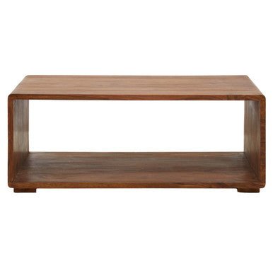 Solid Sheesham Wood Coffee Table with Open Centre and Lower Storage Shelf, Surati - Joe’s Haven