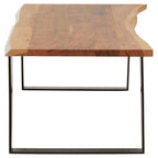 Live Edge Acacia Wood Top Coffee Table with Black Iron Legs, Surax