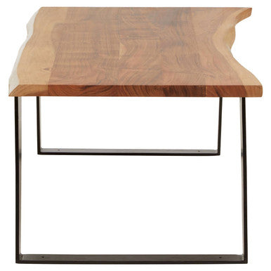 Live Edge Acacia Wood Top Coffee Table with Black Iron Legs, Surax