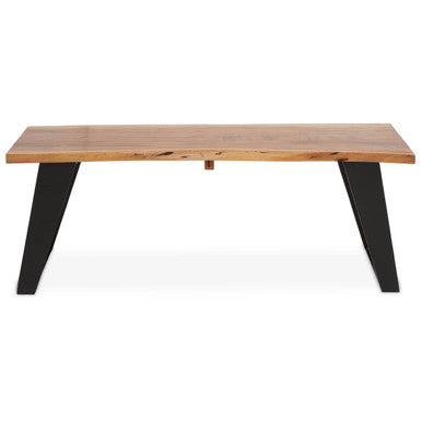 Live Edge Acacia Wood Top Coffee Table with Black Iron Legs, Surax