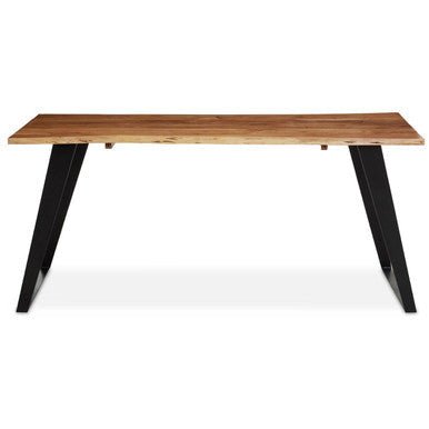 Surax Acacia Wood And Looped Iron Base Dining Table - Joe’s Haven