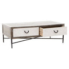 Dark Mud Grey Recycled Elm Wood Coffee Table with Two Storage Drawers and Metal Frame, Milan - Joe’s Haven