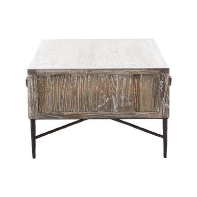 Dark Mud Grey Recycled Elm Wood Coffee Table with Two Storage Drawers and Metal Frame, Milan - Joe’s Haven