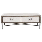 Dark Mud Grey Recycled Elm Wood Coffee Table with Two Storage Drawers and Metal Frame, Milan - Joe’s Haven