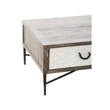 Dark Mud Grey Recycled Elm Wood Coffee Table with Two Storage Drawers and Metal Frame, Milan - Joe’s Haven